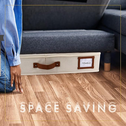 HOMELUX THEORY 2pc Under Bed Storage Containers, Bedroom Under the Bed Drawer Storage Organizer with Bins and Lids, Large Underbed Clothes Storage Box Ideal for Blanket, Fabric, & Shoes (Ivory)
