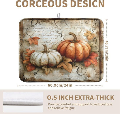 Fall Pumpkin Dish Drying Mats for Kitchen Counter 18x24 Inch Vintage Maple Leaves Dishes Drying Mat Seasonal Autumn Dish Drainer Mats Microfiber Absorbent Dish Drying Pads with Hanging Loop