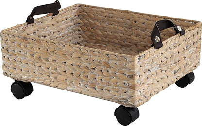 happimess BSK2014C Adaline 18.11" Classic Farmhouse Handwoven Hyacinth Rectangular Underbed Storage Bin with Wheels and Handles for Storage and Decoration in Bathroom, Bedroom, Closet, White Wash