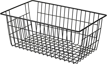 SANNO Freezer Basket Organizer, Refrigerator Metal Wire Storage Divider, Household Container Bins with Handles for Kitchen, Bathroom, Office, Camping, Black,Set of 4