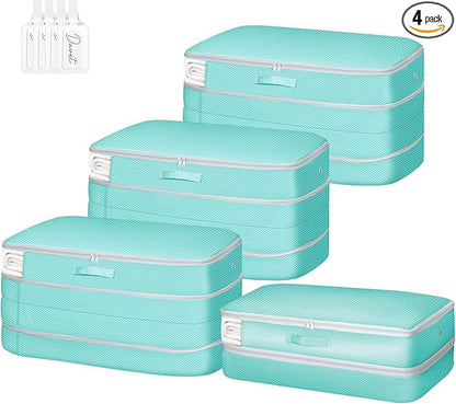 Easortm Comforter Storage Bag - Large Capacity Bedding Storage Bags Ultra Space Saving Self Compression Organizer, Washable Compression Bags for Storage Comforter Blanket Duvet Pillow, 4-Pack, Blue