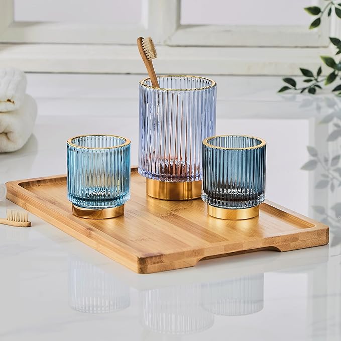LEICURACE Makeup Brush Holder Organizer,Toothbrush Holders,Desk Pen Pencil Holder,Multifunctional Vintage Glass Brush Cup(A3-20-US)