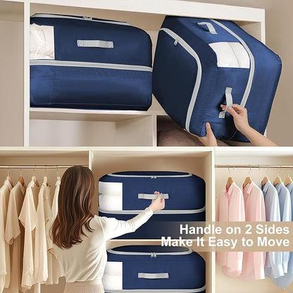 Easortm Comforter Storage Bag - 110L Large Capacity Blanket Storage Bags Ultra Space Saving Self Compression Organizer, Washable Compression Bags for Storage Comforter Blanket, 4-Pack, Navy Blue