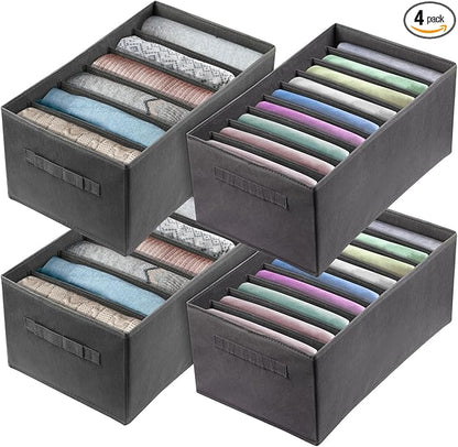 Ohlove 4Pcs Large Wardrobe Clothes Organizer, 6/9 Grids Foldable Jeans Closet Drawer Organizer Storage Box with Handles for Pants, T-shirts, Sweater, Scarves, Bras (17.3"x11.8"x7.9")