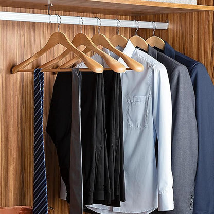 ELONG HOME Suit Hangers, 6 Pack Heavy Duty Wooden with Extra Wide Shoulder, 17.5" Luxury Coat for Closet, Natural with 360 Swivel Hook & Strong Pant Bar