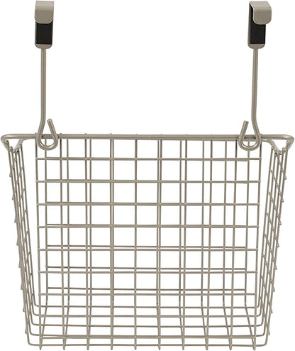 Spectrum Hanging Baskets for Organizing (Large, Satin Nickel) - Grid Over the Cabinet Wire Basket for Kitchen or Bathroom - Door Hanging Storage Organizer for Cleaning Supplies, Washcloths, & Towels