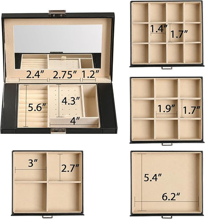 Frebeauty 5-layer Jewelry Box,Faux Leather Jewelry Organizer with 4 Drawers,Jewelry Organizers and Storage with Mirror,Jewelry Holder Organizer for Necklace,Jewerly Boxers for Women Girls(Black)