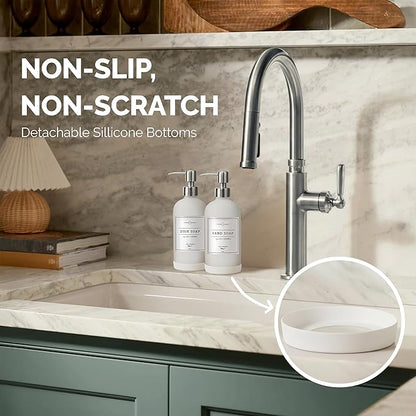 Vine Creations White Glass Soap Dispenser, 2 Pack Kitchen Soap Dispenser Set with Stainless Steel Pump, 16 oz Dish Soap and Hand Soap Dispensers for Bathroom with Waterproof Labels