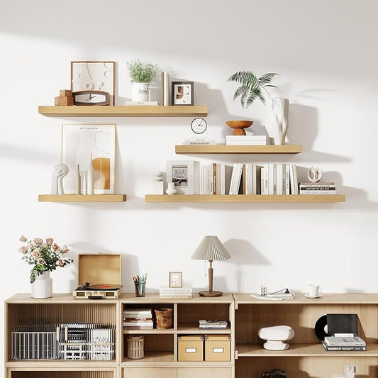 48 Inch Floating Shelves, 12 Inch Deep Floating Shelves for Wall, Large Floating Shelf with Invisible Brackets, Deep Shelves for Bathroom, Bedroom, Living Room, 1 Pack, Natural
