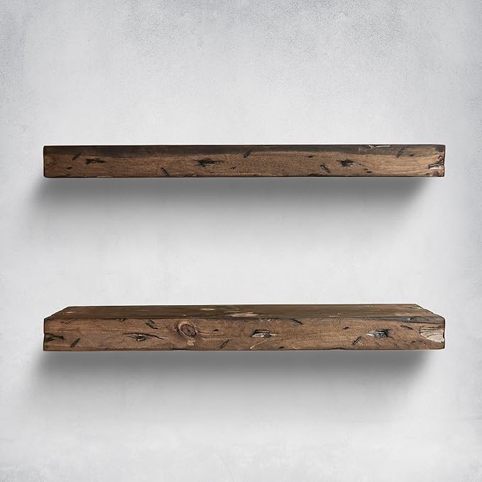 Urbandi Rustic Distressed Floating Shelves, Set of 2, Handmade Out of Pine Wood, 3 Inch Thick, Made in USA (Jacobean, 36Lx3Hx6D)