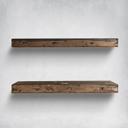 Urbandi Rustic Distressed Floating Shelves, Set of 2, Handmade Out of Pine Wood, 3 Inch Thick, Made in USA (Jacobean, 36Lx3Hx6D)
