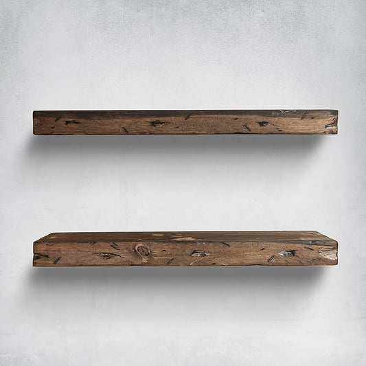 Urbandi Rustic Distressed Floating Shelves, Set of 2, Handmade Out of Pine Wood, 3 Inch Thick, Made in USA (Jacobean, 36Lx3Hx6D)