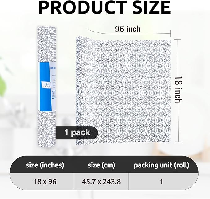 RAY STAR 18X96 Inch Shelf Liner for Kitchen Cabinets, Non-Adhesive Cabinet Liner Washable, PVC Drawer Liner for Dresser Non-Slip Bathroom (Black Floral)(1 Roll)