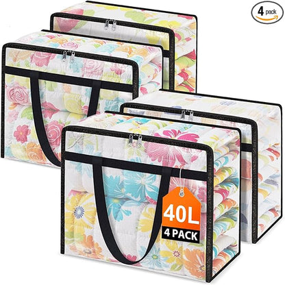 EdenDwell Clear Under Bed Storage Containers - 4 Pack Large Capacity Clothes Storage Bags with Lid & Sturdy Handles, Foldable Moving Bags, Clothing Organizer Totes for Bedding, Comforter, Sheet（40 L）