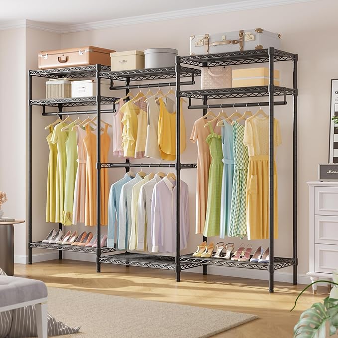 VIPEK V5i Plus Wire Garment Rack Heavy Duty Clothes Racks for Hanging Clothes, Large Free Standing Wardrobe Closet Metal Clothing Racks with Adjustable Shelves for Bedroom, Black