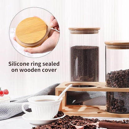 ZOMUIA Glass Coffee Containers Airtight Coffee Bean Storage Jars with Shelf, 2Pcs 44oz Coffee Station Organizer Coffee Canisters, Kitchen Food Storage Jars for Coffee, Sugar, Candy, Oats, Nuts