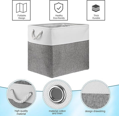 meekoo 8 Pack Collapsible Storage Bins Fabric Storage Bins Polyester Fabric Baskets with Handles Linen Closet Organizer for Shelf Home Closet Towels Toys(17 x 12 x 15 in,Gray White)