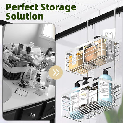 YUOROS Shower Caddy Hanging, 2 Tier Over the Door Shower Organizer Rack 304 Stainless Steel Rustproof Bathroom Storage Shampoo Holder Basket (Silver)