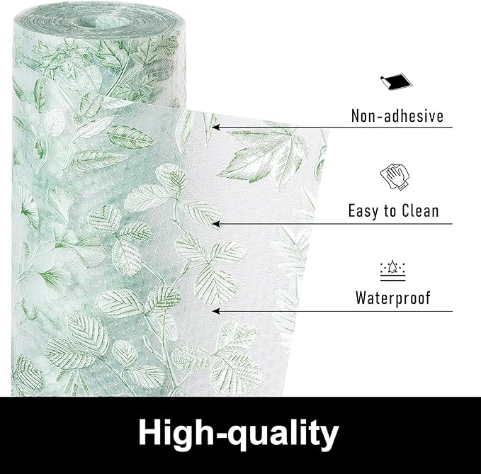 Cooyes Shelf Liners for Kitchen Cabinets, Waterproof and Oil-Proof Kitchen Cupboard Liner, Refrigerator Liners and Plastic Drawer Mats EVA Non Adhesive Shelves（17.5" W x 197" L）