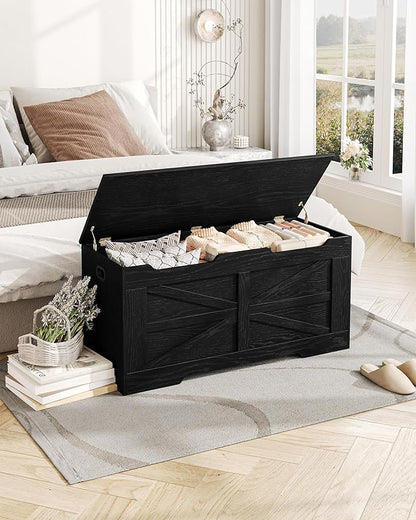 39.4" Storage Chest, Extra Large Storage Trunk with 2 Hinges, Wooden Box Bench, Lift-Top Organizer Chest, Shoe Bench for Entryway, Bedroom, Living Room, Black SB03404X