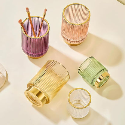 LEICURACE Makeup Brush Holder Organizer,Toothbrush Holders,Desk Pen Pencil Holder,Multifunctional Vintage Glass Brush Cup(A3-21-US)