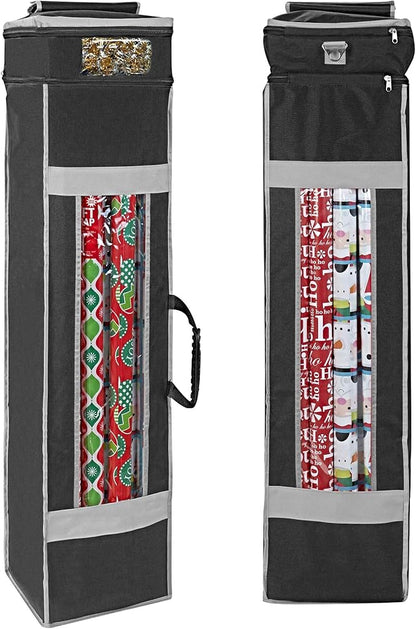 ProPik Holiday Wrapping Paper Storage Organizer Bag with Pocket and Handles Including Hanging Loop Heavy Duty Material with Clear Window 47 X 10 X 10 Inch Fits 40 Inch Long Rolls (Black, 1 Count)