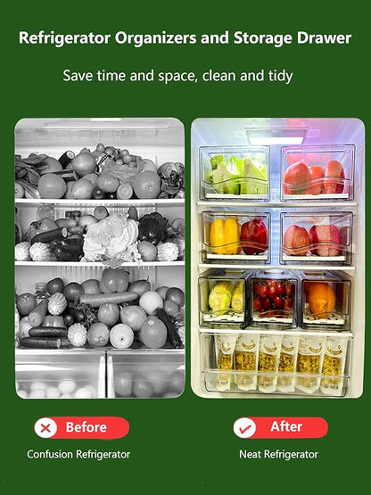 Femoliyes Refrigerator Organizers and Storage Drawer, Stackable Fruit Storage Containers for Fridge, Reusable Fridge Organizer fit for Kitchen Refrigerator and Restaurant Freezer (2 Drawers, Medium)