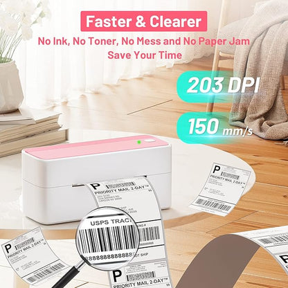 Phomemo Thermal Shipping Label Printer, 241BT Label Printer for Small Business &Shipping Packages, Pink 4x6 Bluetooth Thermal Printers Compatible with Android iOS Windows, Amazon, Ebay,UPS, Shopify