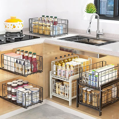 2 Pack Wire Baskets for Pantry Kitchen Organization,13.8inch Large Foldable Snack Storage Organizer Cabinets Freezer, Office,Bathroom,Closets Metal Basket Bin with Handle, 35x21.5x16 cm