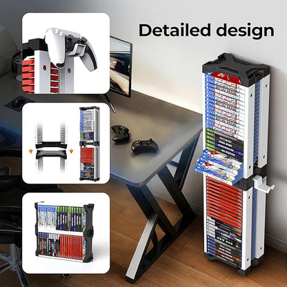 White Video Game Storage Tower 23 PCS - Universal Organizer for PS5 PS4 PS3 PS2 PSP, Xbox Series X/S One 360, Wii Wii U, Switch Switch 2 | Holds Game Cases, Controllers & Headphones
