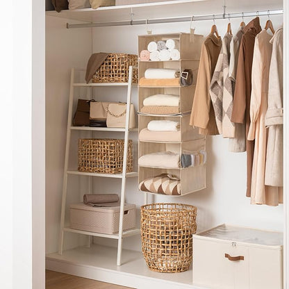 StorageWorks 6-Shelf Jumbo Closet Organizers, Two 3-Shelf Separable Hanging Shelves for Closet, 13" D x 15" W x 48 ¼"H,Mixing of Beige, White & Ivory