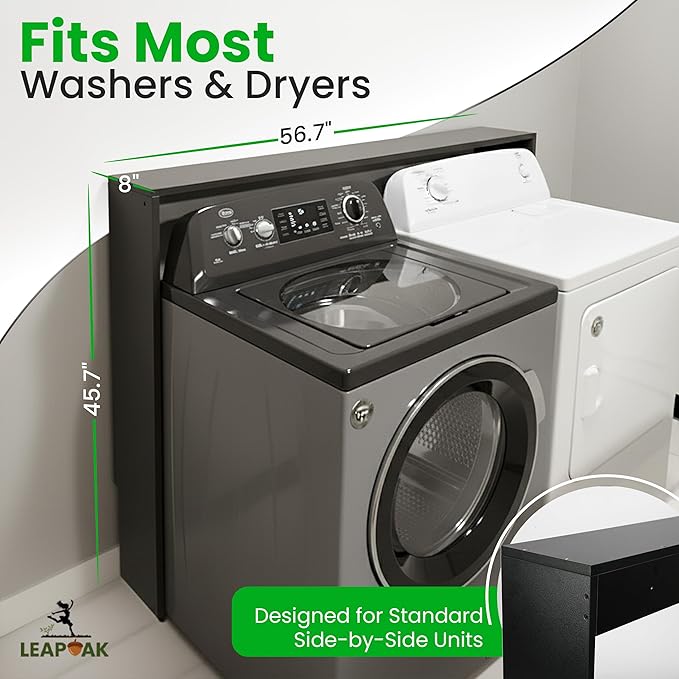 Over the Washer and Dryer Storage Shelf – Engineered Wood Laundry Room Organizer with Side Panels, Wall-Mounted Washer Dryer Utility Shelf Top Surface for Folding and Laundry Supplies
