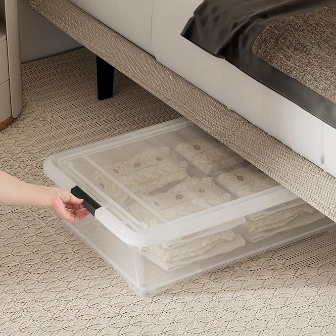 Minekkyes 3 Packs 50 QT Plastic Under Bed Storage Bins with LatchLids, Underbed Storage Containers with Wheels for Closet Organizers