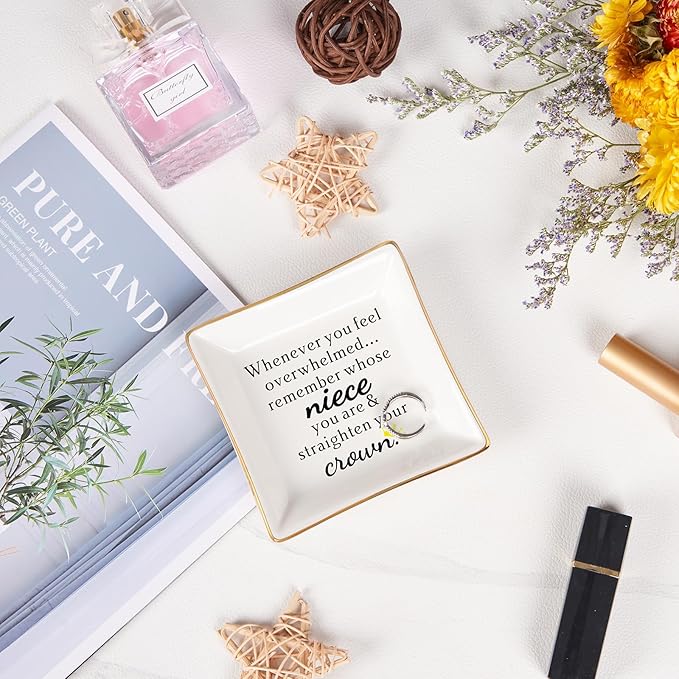 Spegiffu Niece Gifts from Auntie - Jewelry Dish Tray - 'When You Feel Overwhelmed...Straighten Your Crown', Birthday, Mother's Day, Christmas, Valentine's, Wedding, Graduation