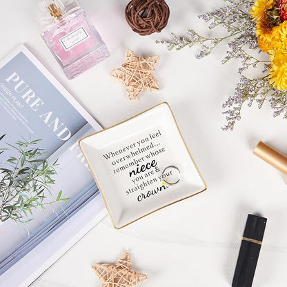 Spegiffu Niece Gifts from Auntie - Jewelry Dish Tray - 'When You Feel Overwhelmed...Straighten Your Crown', Birthday, Mother's Day, Christmas, Valentine's, Wedding, Graduation