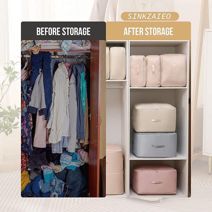 Ultra Space Saving Self Compression Organizer,Packing Cubes,Waterproof And Moisture-Proof,Space Saving Storage Tote,For Blankets Clothes Duvet Comforter（Oatmeal 21.2 * 16.2 * 23.6 In-2pcs）