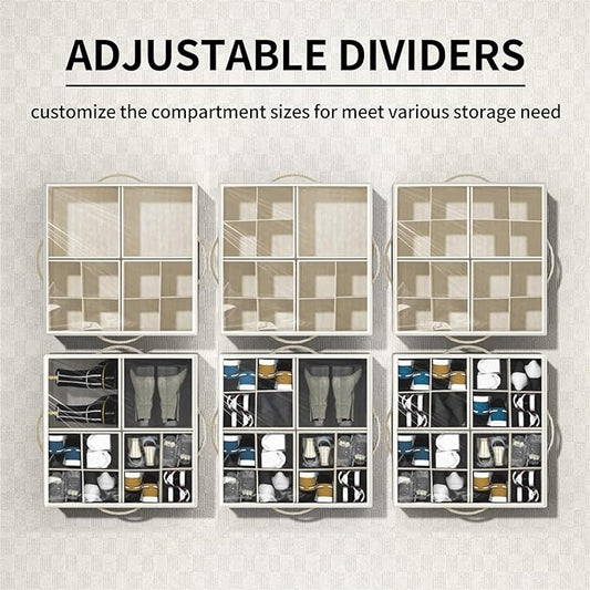 Aokeyee Shoe Organizer for Closet,2 Pack Foldable Shoe Storage Organizer Box Bin with Adjustable Dividers and Clear Cover, Fits up to 16-32 Pairs