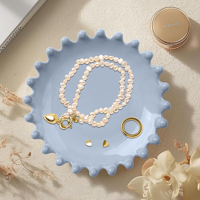 GRAMSTORMAX Ceramic Jewelry Dish, Decorative Tray for Rings Earrings Necklaces Bracelet Watch Keys, 4.50" Trinket Tray as Gifts for Women (Antique Beads)