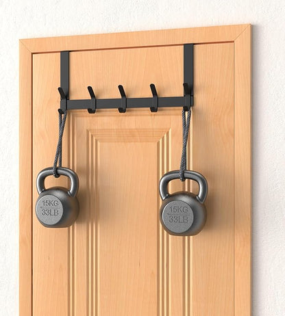 CHAUNCEY HOME Over The Door Hooks Hanger with 7" Extended Arms for Hanging, J7U, Perfectly Fits US Standard 1 3/8-inch Doors, Towel Rack Organizer Holder, Matte Black