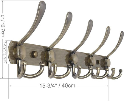 WEBI Coat Rack Wall Mount,Coat Hanger Wall,Coat Hooks Wall Mounted,5 Triple Hooks for Hanging Coats,Hats,Jacket,Clothes,Bronze