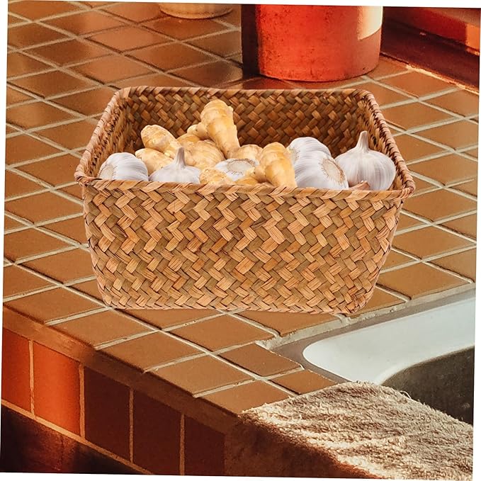 Natural Seagrass Basket Organizer Capacity Kitchen Storage Box for Spices Utensils Desktop Storage Versatile Home Organizer for All Rooms