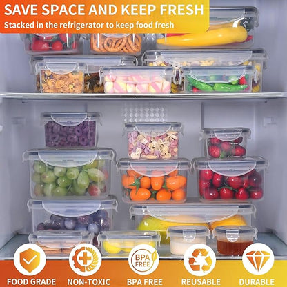 GEIKR 44 PCS Plastic Food Storage Containers with Lids Airtight, BPA-Free Leakproof Meal Prep Containers Reusable,Microwave & Dishwasher & Freezer Safe,Includes Labels & Pen