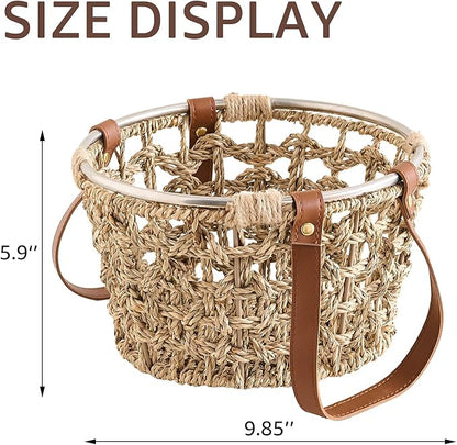 Farmhouse Seagrass Egg Baskets - Handmade Wicker Egg Collecting Basket with Handle