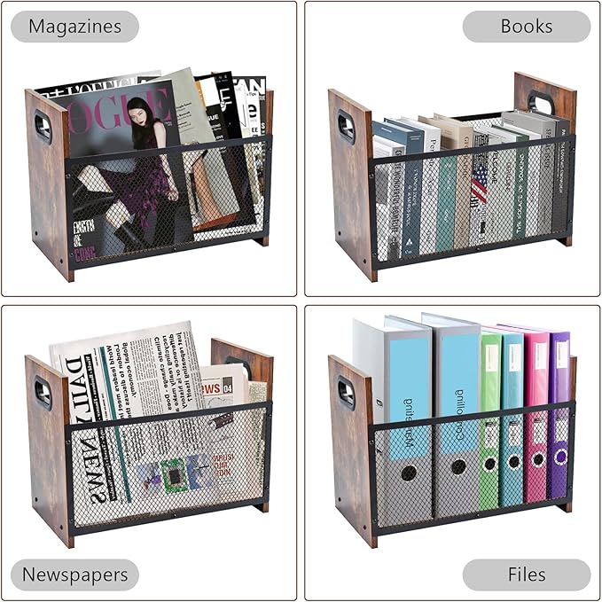 Magazine Holder, Desktop Magazine Rack File Holder Organizer Rustic Storage Basket for Magazines, Books, Newspapers, Tablets (Large)