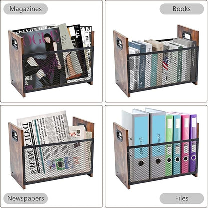 Magazine Holder, Desktop Magazine Rack File Holder Organizer Rustic Storage Basket for Magazines, Books, Newspapers, Tablets (Large)