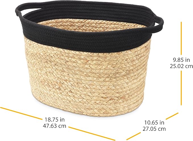 Whitmor Medium Braided Tote, Black & Tan