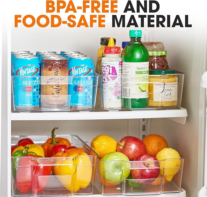 Cheer Collection Clear Refrigerator Organizer Bins - BPA Free Transparent Storage Bins for Pantry, Fridge, Tools & Cabinets Organization, 12.5’’ Long (Set of 4)