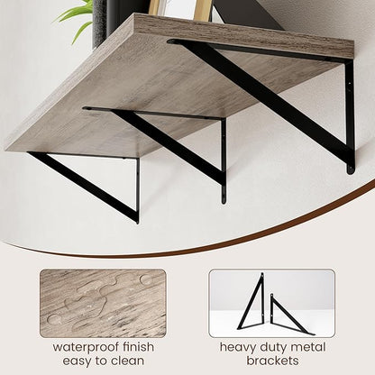 Axeman 12 Inch Deep Floating Shelves for Wall - 36 Inch Wide x 12 Inch Deep Wall Shelves Set of 2 - Rustic Grey Wood Floating Shelves for Living Room