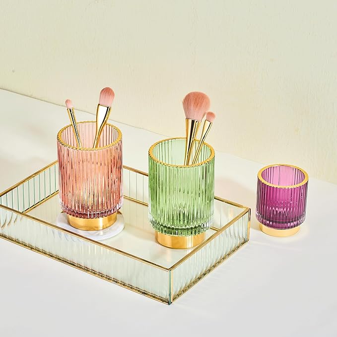 LEICURACE Makeup Brush Holder Organizer,Toothbrush Holders,Desk Pen Pencil Holder,Multifunctional Vintage Glass Brush Cup(A3-22-US)