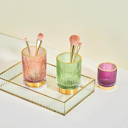 LEICURACE Makeup Brush Holder Organizer,Toothbrush Holders,Desk Pen Pencil Holder,Multifunctional Vintage Glass Brush Cup(A3-22-US)